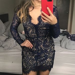 Blue lace fitted dress
